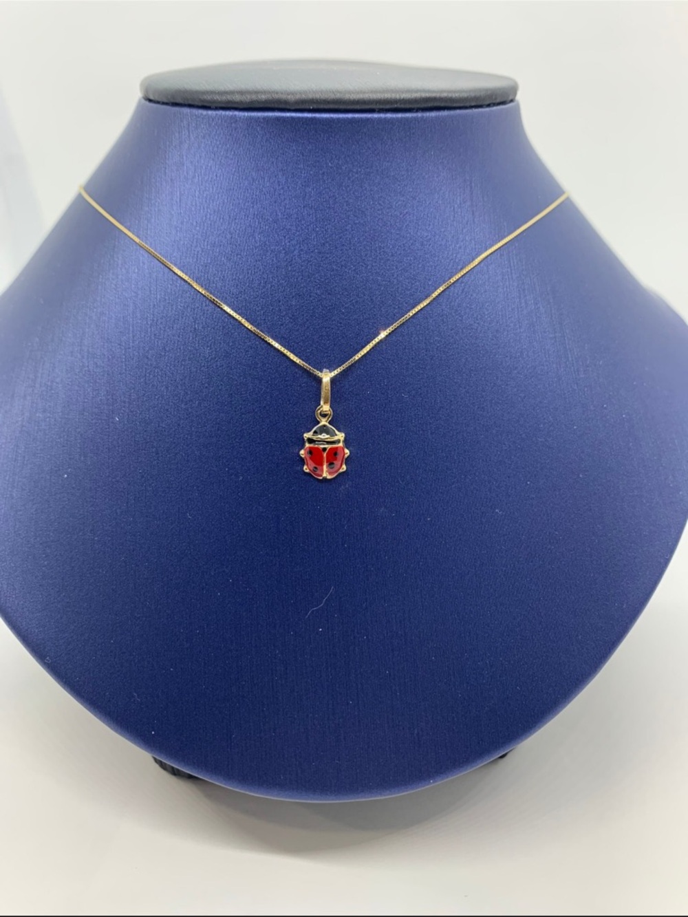 Gold Ladybug Pendant Necklace - Red Enamel